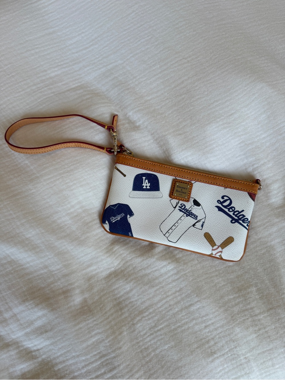 Dooney & Bourke White and Tan Dodgers Wristlet